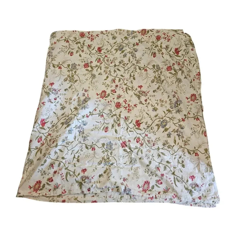 Pottery Barn Queen/Full White Red Blue Jacobean Floral Duvet Cover Cotton